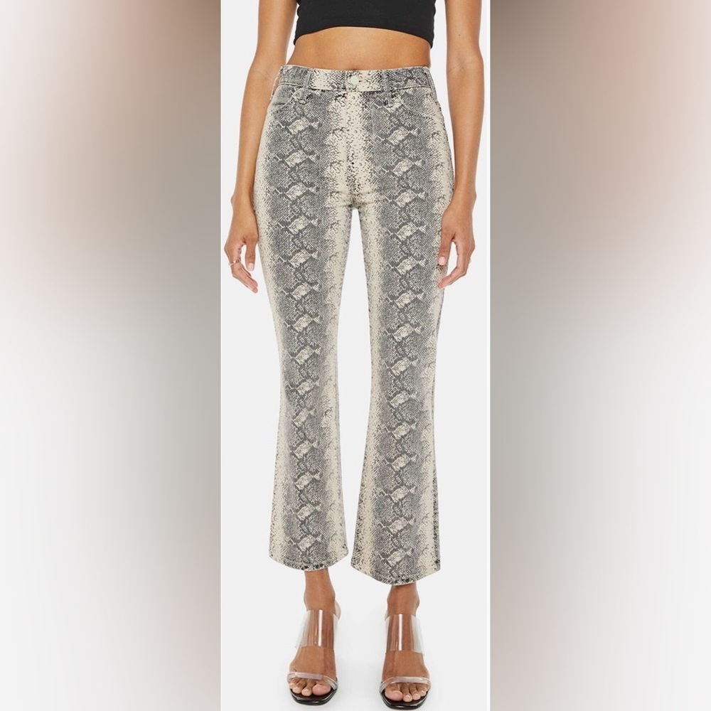 RARE MOTHER Hustler Flood Snakeskin Cropped Flare Jeans NWT 29 in Protective Pkg